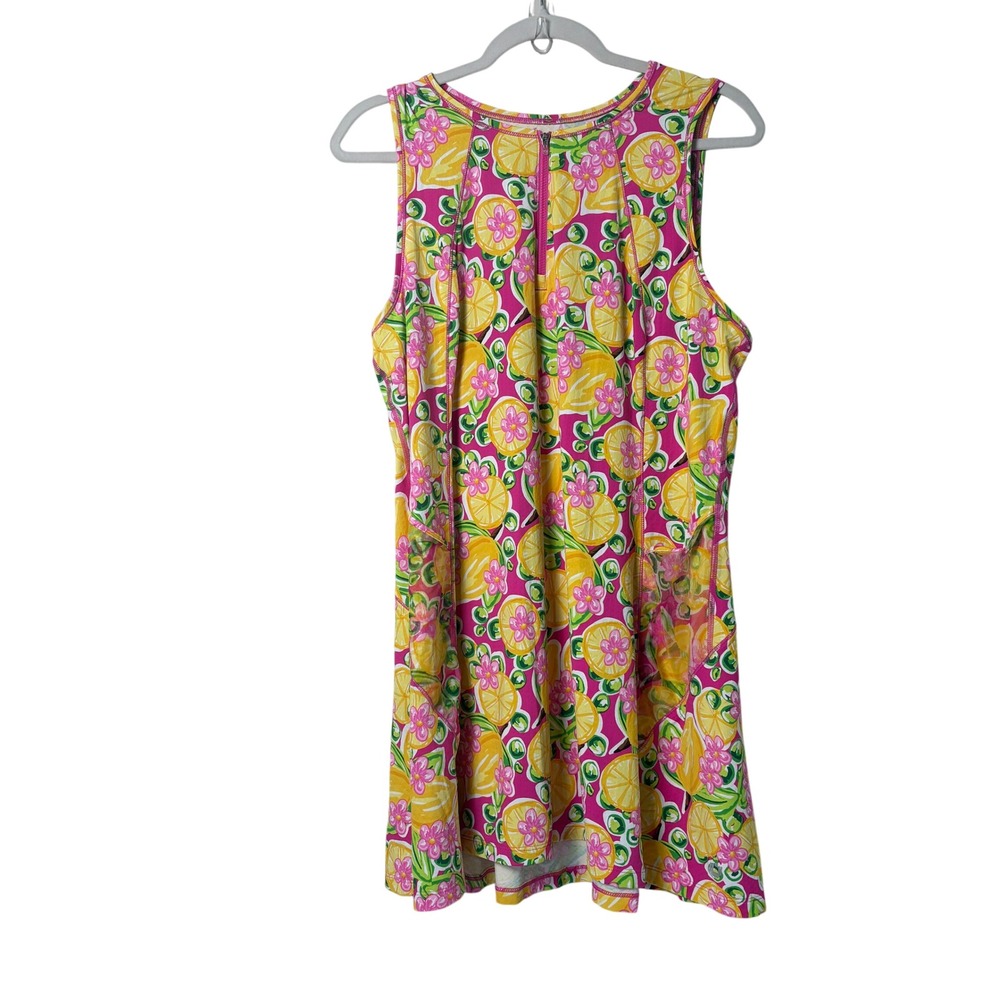 IBKUL Tennis Dress Womens XL Pink Lemon Print Sleeveless UPF 50+ Activewear